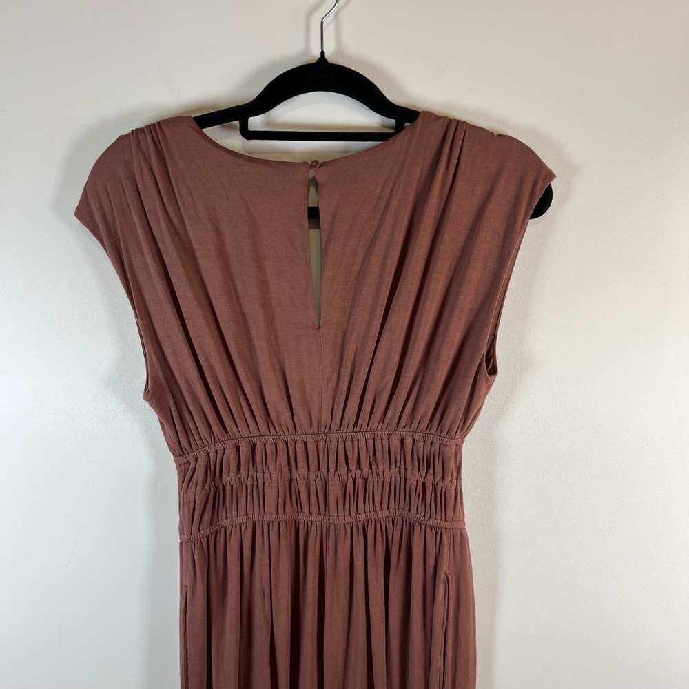 Old Navy Petite S Dusty Rose Gauze Smocked Waist romper V Neck Side Slits boho - Picture 7 of 9
